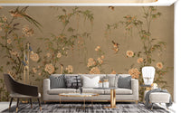Elegant Japanese birds and trees chinoiserie wallpaper