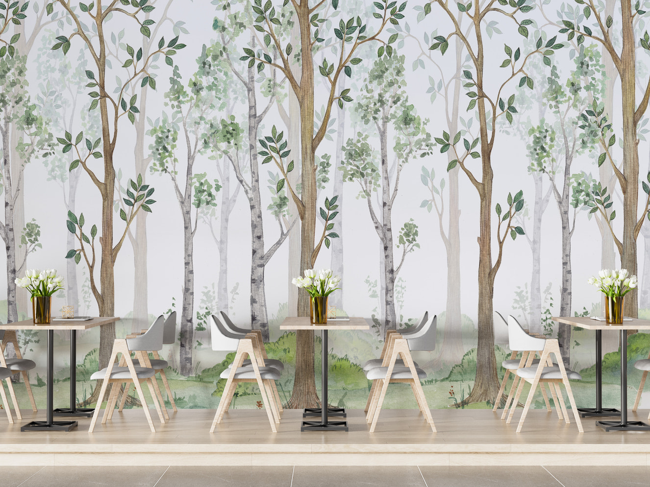 Forest green watercolor wallpaper mural for walls
