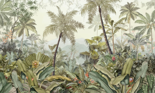 Lussureggiante sfondo della foresta verde murales
