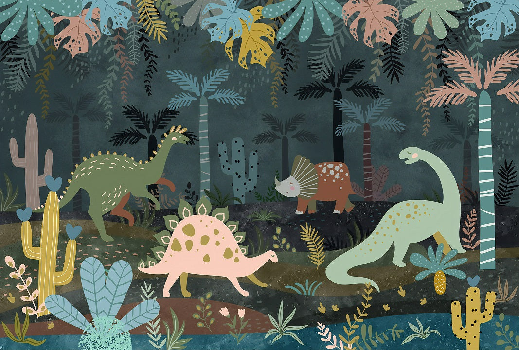 Dino World Night Adventure Wallpaper Wandbild in your room — zoomed