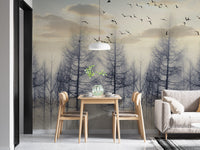 Eerie Foggy Forest Spooky Tree Halloween Wallpaper Mural - Giffywalls