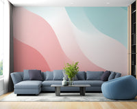 Pink & Blue Wavy Shades Wallpaper for living rooms