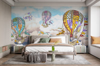Cartoon hot air balloons mural wallpaper