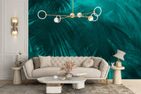 Turquoise Color Palm Tree Leaves Wallpaper Murals - Giffywalls