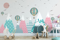 Birds and Snowy Hills Wallpaper for Nursery