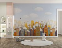 Watercolor Day Light City View Wallpaper Mural - Giffywalls