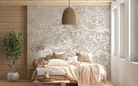 Vintage Beige Color Floral Pattern Wallpaper - Giffywalls