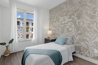 Vintage beige floral pattern wallpaper design
