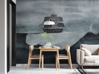 Dark Watercolor Whale design with Ship Wallpaper Murals - Giffywalls