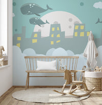 Flying Whale on City Wallpaper - Giffywalls