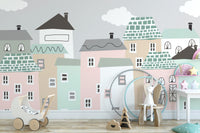 Pastel Houses Town Wallpaper Mural - Giffywalls