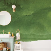 Forest-inspired dark green peel and stick wallpaper mural.
