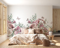 Floral pattern mural in pastel tones