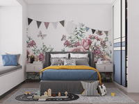 Watercolor flowers and leaves in pink hues.