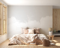 Serene master bedroom accent wall decorated with Cloud Dancer wallpaper.