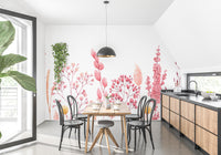 Watercolor wallpaper featuring pink and beige dried flowers.