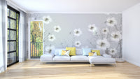 Gray 3D Flowers Wallpaper Murals - Giffywalls