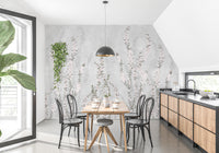White Colour Flower Branches Peel and Stick Wallpaper Murals - Giffywalls