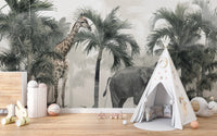 Giraffe & Elephant Wallpaper Murals - Giffywalls