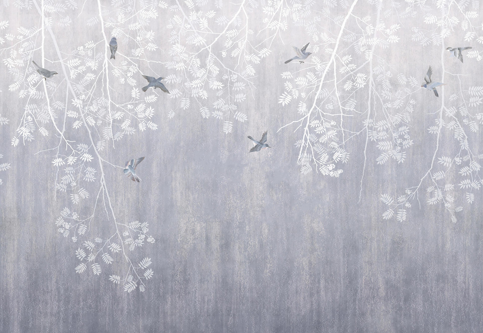Elegant Frosted Branches Bird Mural
