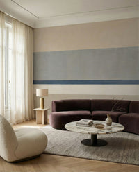 Stripes lead the eye through an entryway with the Agnes Balance wall mural.