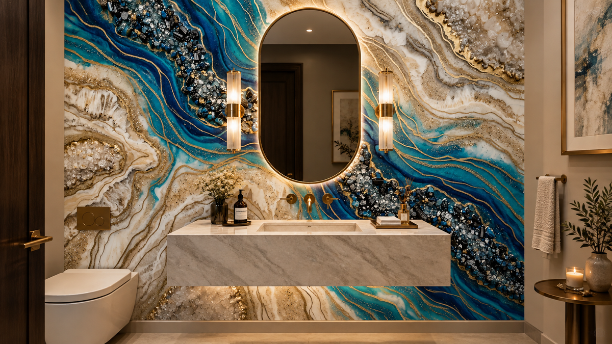 Aqua Gold Geode Flow Wall Mural
