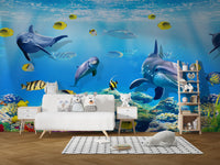 Underwater Sea Dophine Wall Wallpaper Mural - Giffywalls