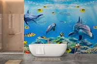 Swimming dolphin mural wallpaper