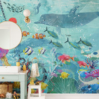 watercolor blue underwater removable peel and stick wallpaper