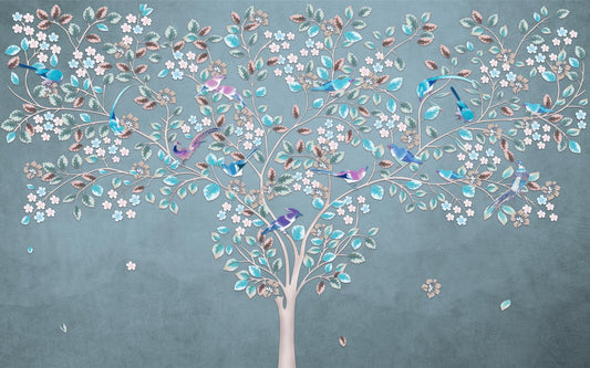 Foglie blu e verdi Birds Sfondi spotty scuro