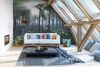 Green Tropical Foggy Forest Wallpaper Murals - Giffywalls