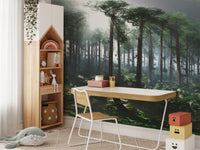 Green Tropical Foggy Forest Wallpaper Murals - Giffywalls
