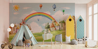Kids City Landscape Rainbow Balloons Wallpaper Murals - Giffywalls