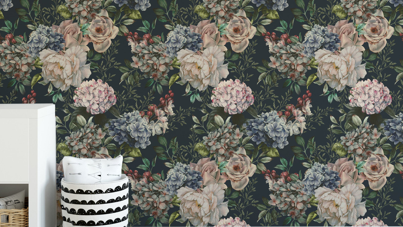 Dark Floral Watercolor Wallpaper