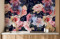 Abstract Gold Line Flower Wallpaper