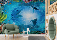 Blue ocean dolphin wall mural elegance