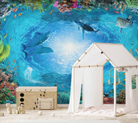 Underwater Landscape Aqua Blue Color Dolphin Wallpaper - Giffywalls