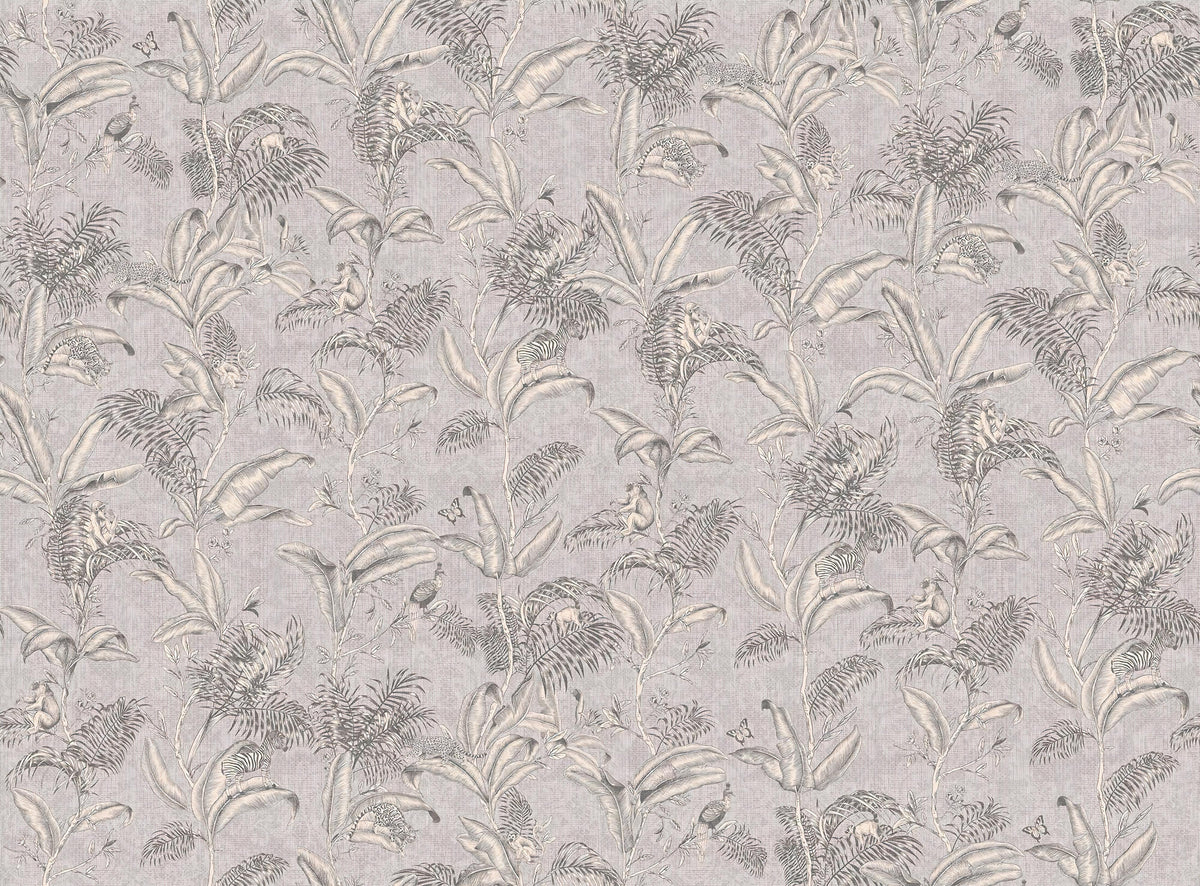 Darwin Grey Tropical Foliage Wallpaper
