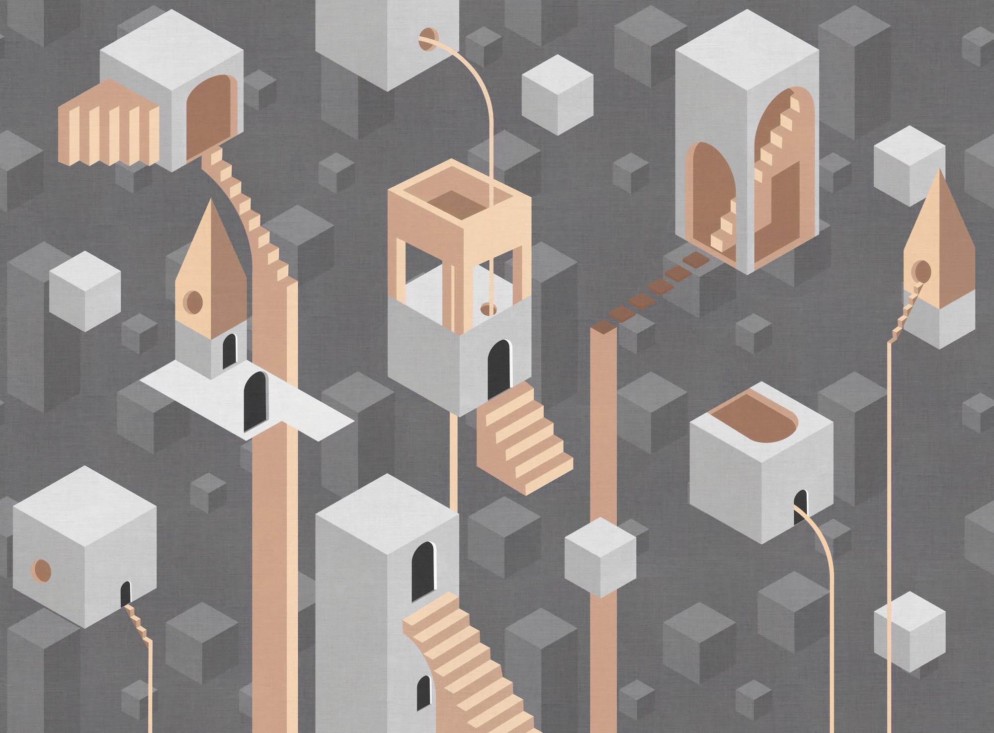 Grå surrealistisk geometrisk arkitektur tapet