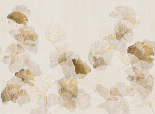Lys beige tekstureret ginkgo tapet