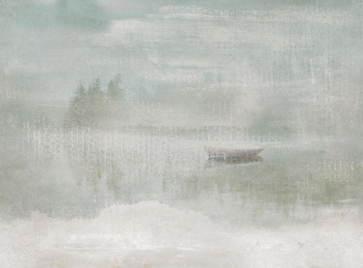 Misty Lake Abstract Wallpaper in your room — zoomed