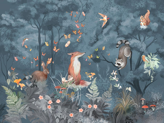 Woodland Animal Forest Scene -taustakuva