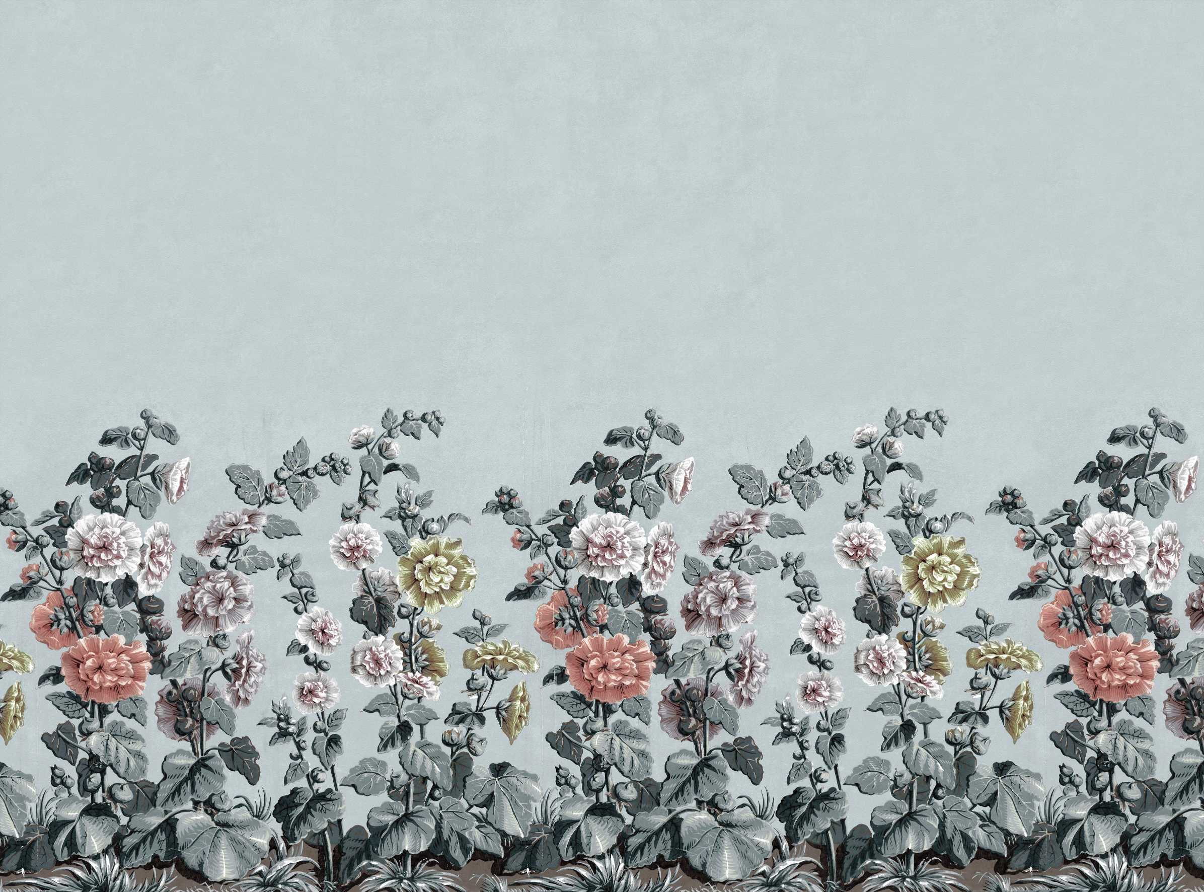 Vintage Botanical Blumen Tapete in your room — zoomed