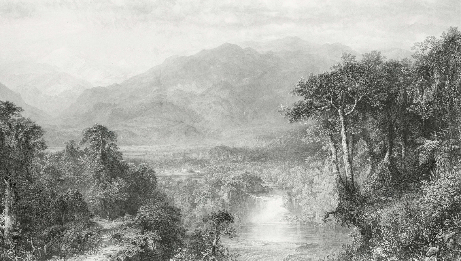 Carta da parati del paesaggio in bianco e nero vintage