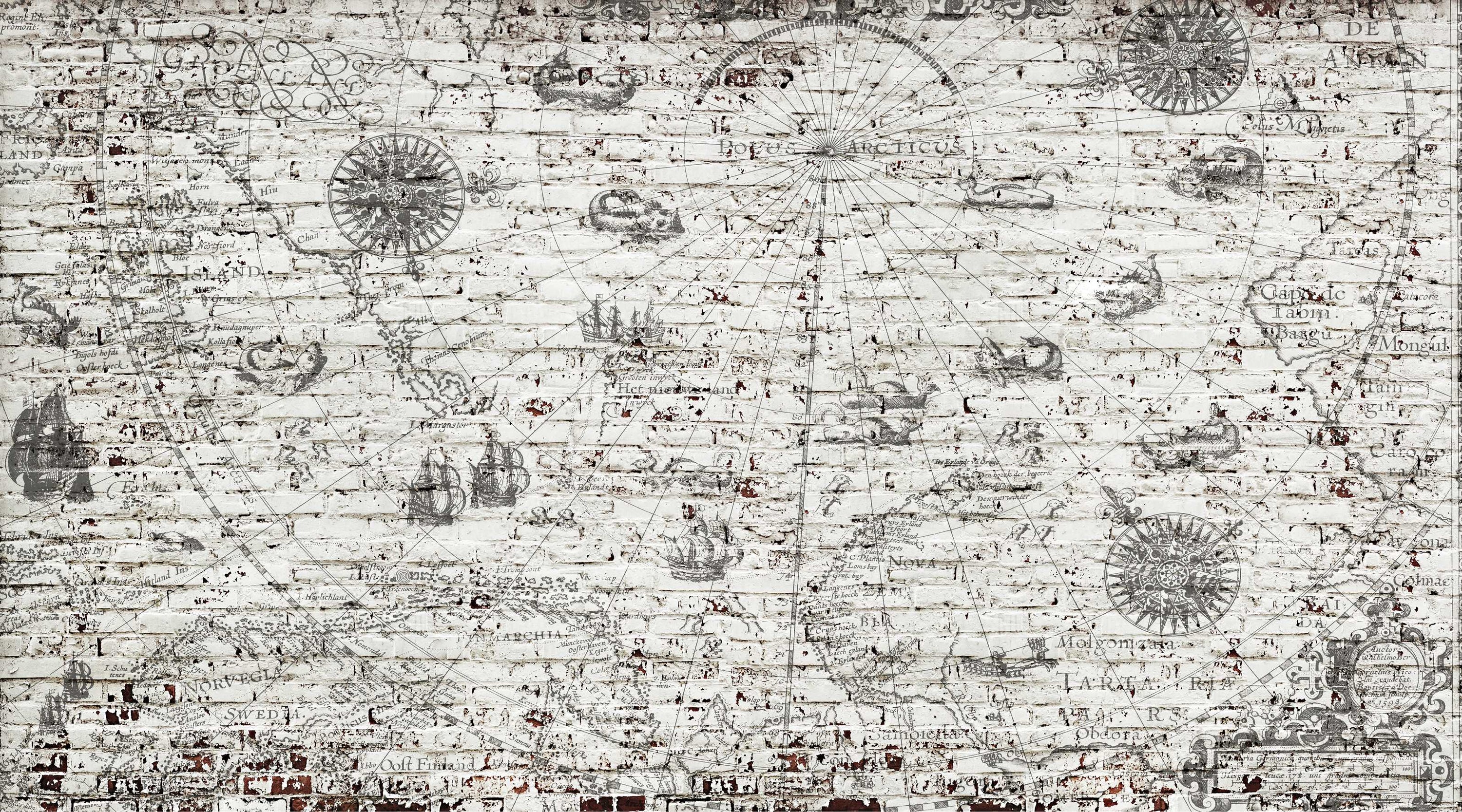 ヴィンテージの航海地図レンガの壁紙 in your room — zoomed
