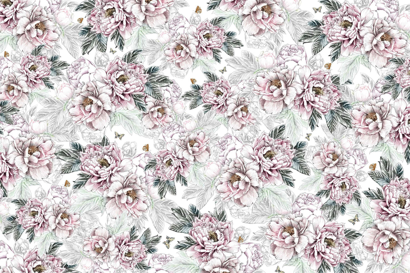 Vintage pioenro -wallpaper muurschildering