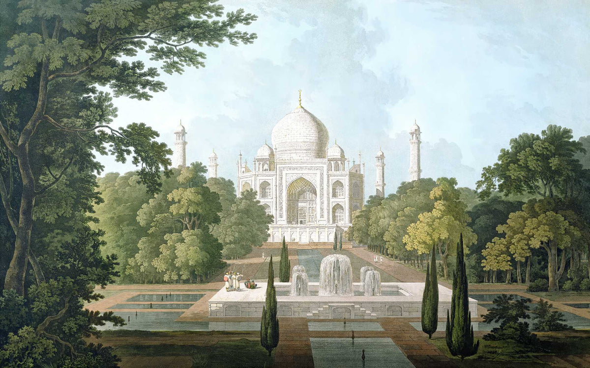 Vintage Taj Mahal Garden Wallpaper