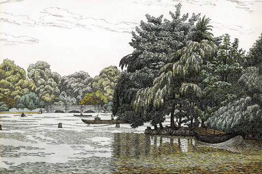 Vintage River Landscape Art Mural