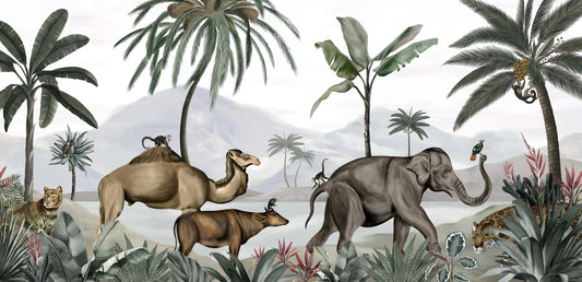 Eksotisk jungle safari dyre vægmaleri