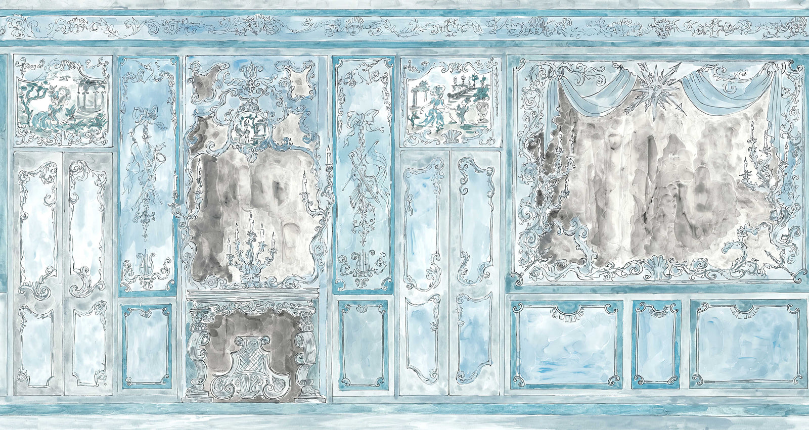 Vintage Rococo Blue Wall Mural